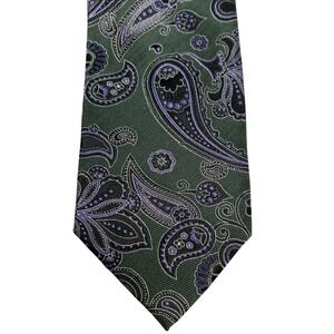 Bocara Mens Silk Tie Green Purple Paisley Extra Long XL 63 Inch Hand Made